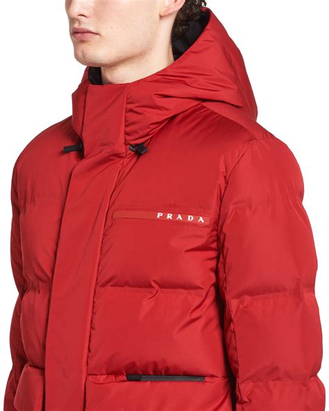 prada logo puffer jacket|prada puffer jacket men.